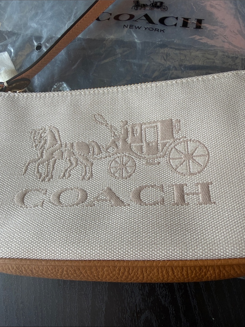 Coach Beige nolita Canvas Wristlet with Tan Leather Trim - Picture 3 of 7